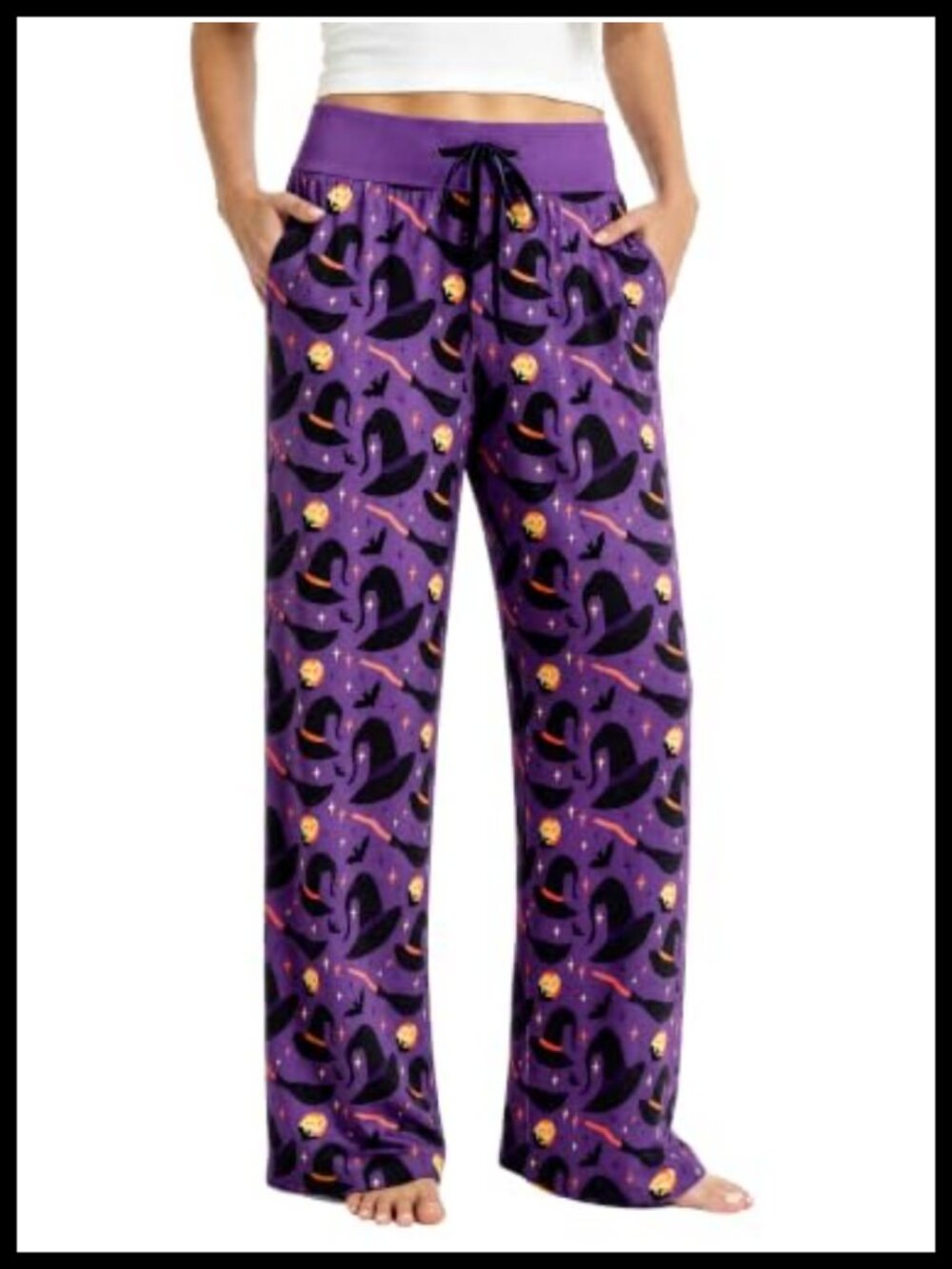 Womens Halloween Pajama Pants High Waist Drawstring Stretch Sleepwear Pockets